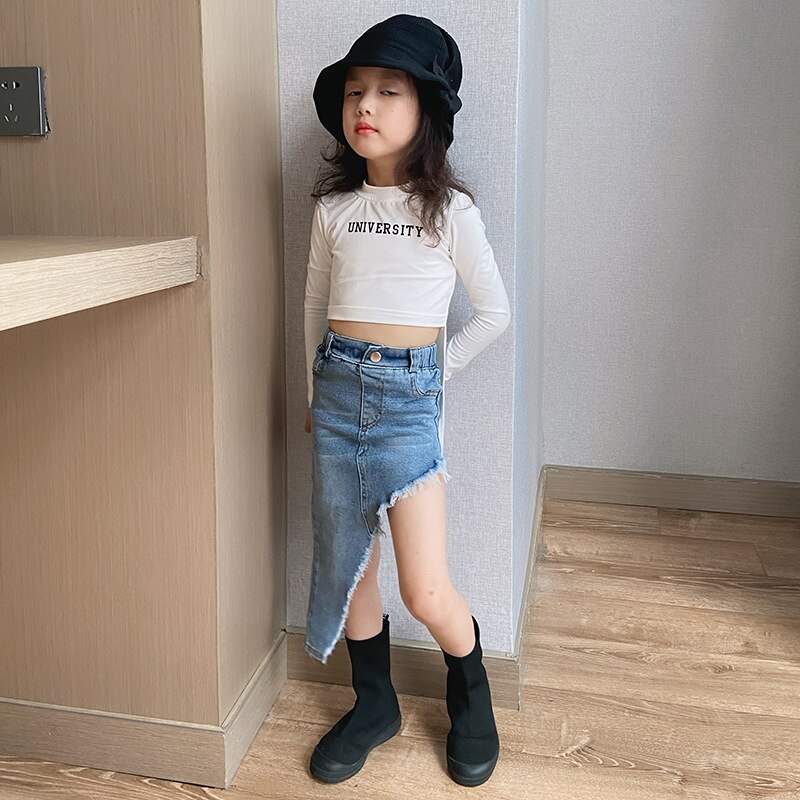 Meisjes denim rok net beroemdheid dezelfde alinea diagonale rok asymmetrische rok all-match rok herfstkleding