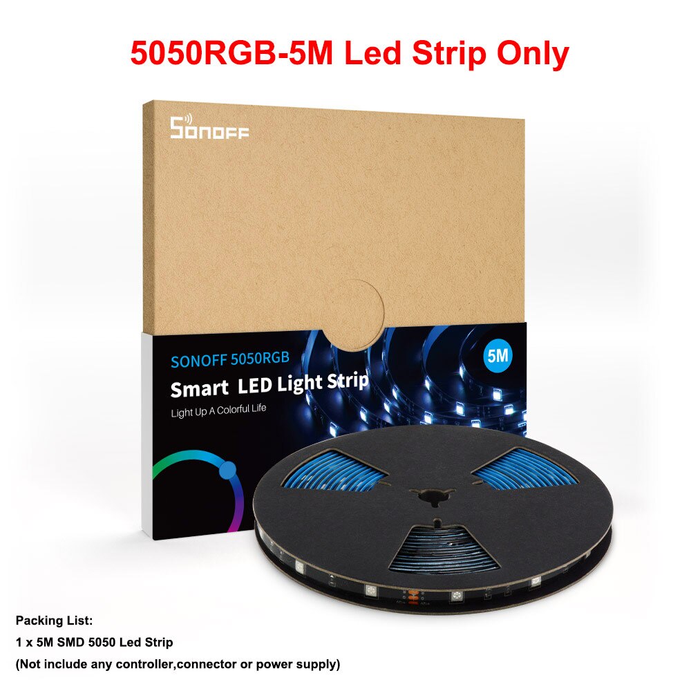 SONOFF L1 LED Strip Licht RGB 5050 SMD Flexibele Lint fita led light strip RGB 2M 5M Tape diode DC 12V + Afstandsbediening + Adapter: Only 5M LED Strip