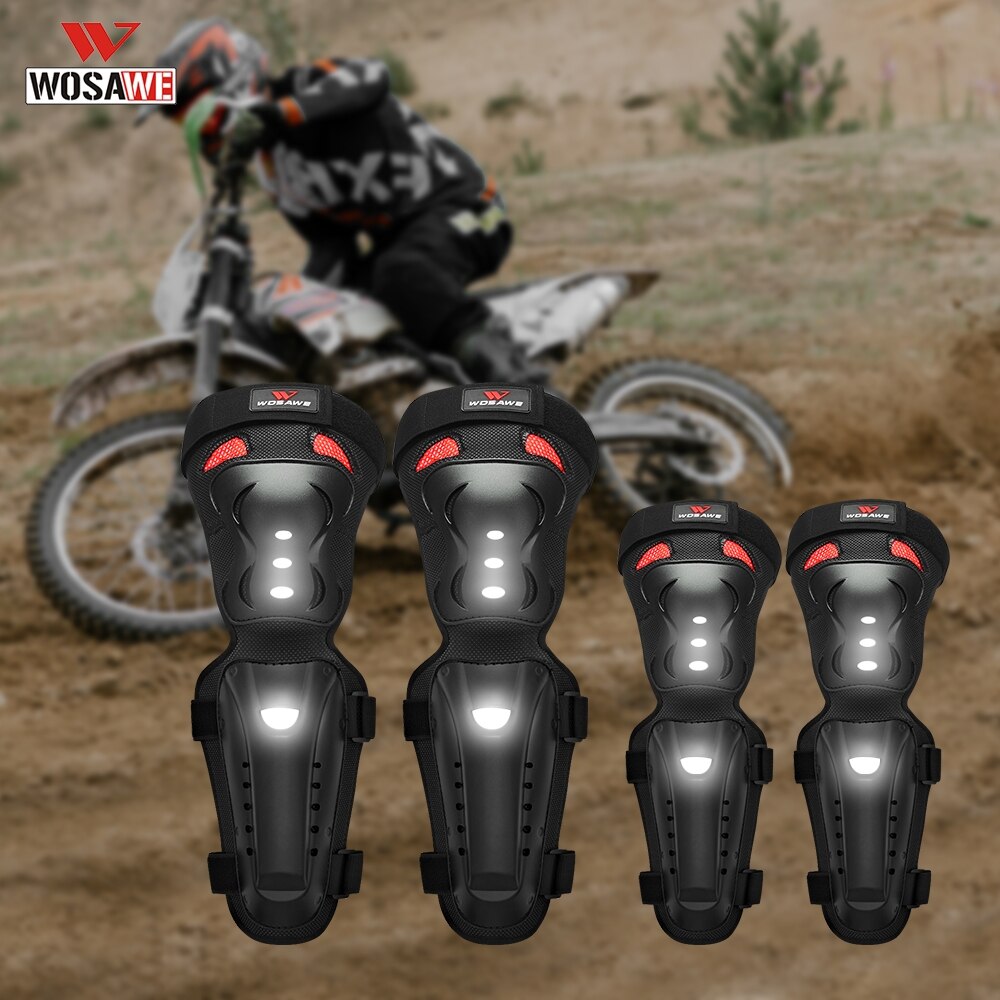 WOSAWE Knee Pads Elbow Pads Suit Black Red Motorcycle Protective Gear Thickening Protection Accessories Reflective Adjustable