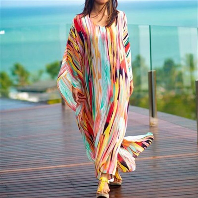 Oversized chiffon bikini cover-up strand cover-up voor vrouwen pareo strand tuniek badpak cover-ups zomer lange strandjurk  #q765: Default Title