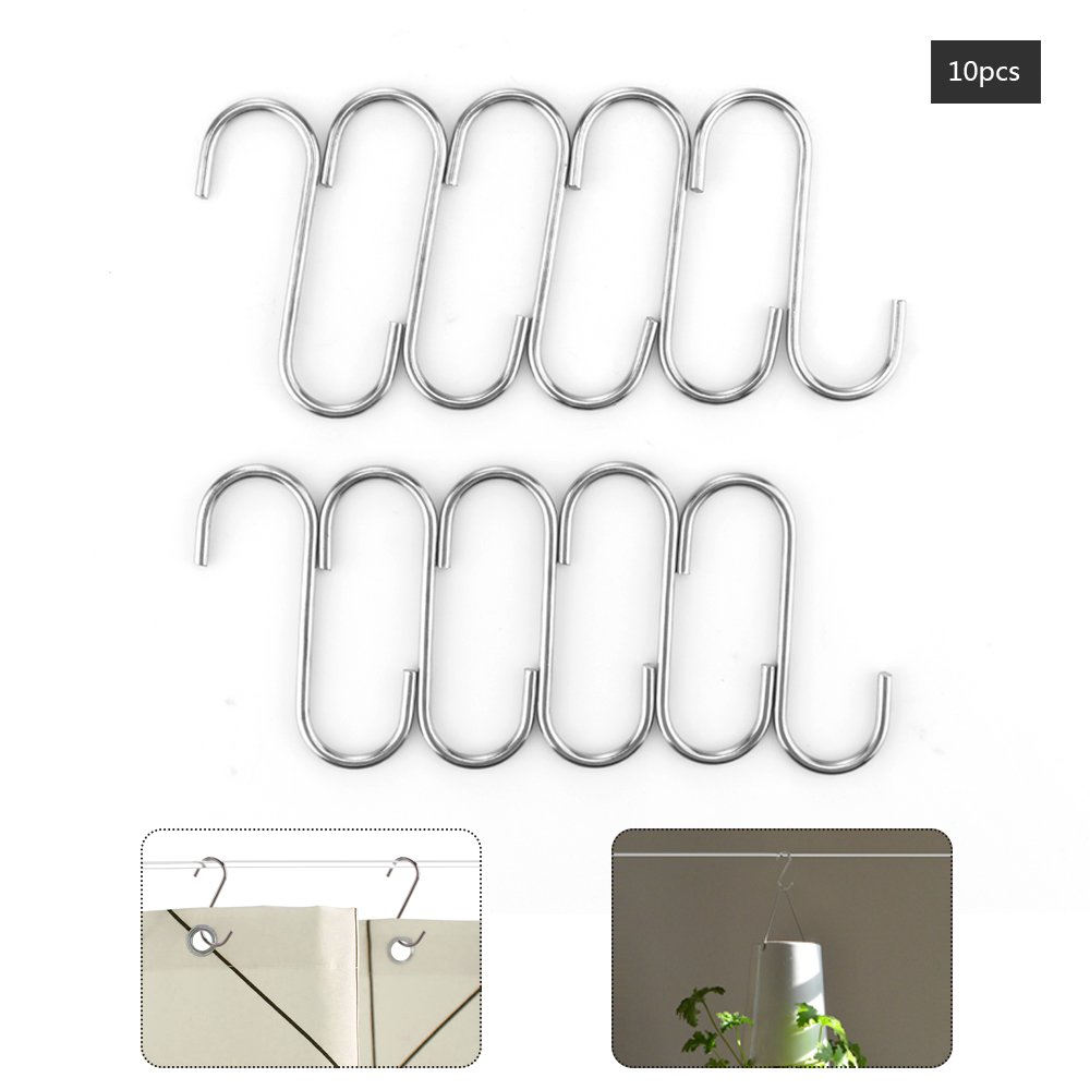 Heavy Flat S Hook, stainless steel wire secured s-shaped hanger kitchen pot ceiling rack metal display hanging jean pant hooks