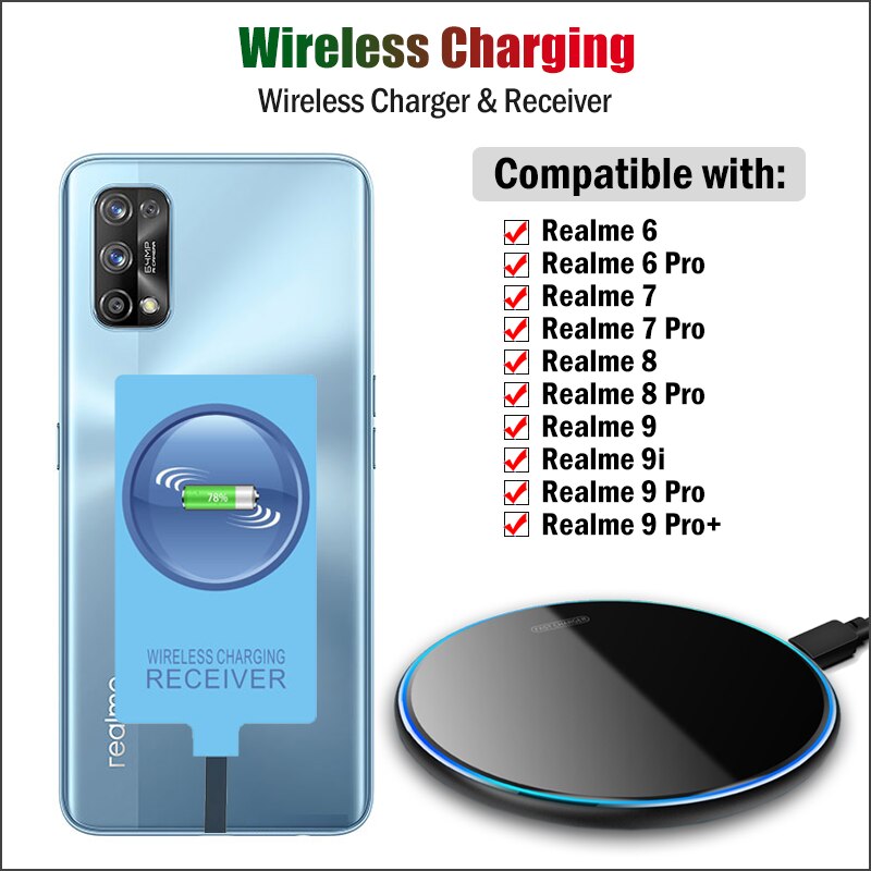 Cargador y receptor inalámbrico Qi para Realme 6i 7i 8i 9i 6 7 8 9 Pro Plus, adaptador de carga inalámbrica, conector USB tipo C
