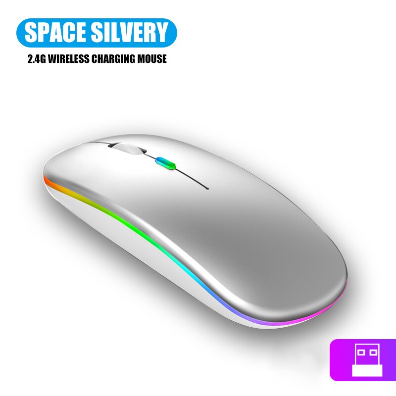 2.4Ghz RGB Wireless Mouse Rechargeable For Macbook For iPad tablet Bluetooth PC Computer Mouse For Laptops LED Backlight Silent: 2.4Ghz RGB Sliver