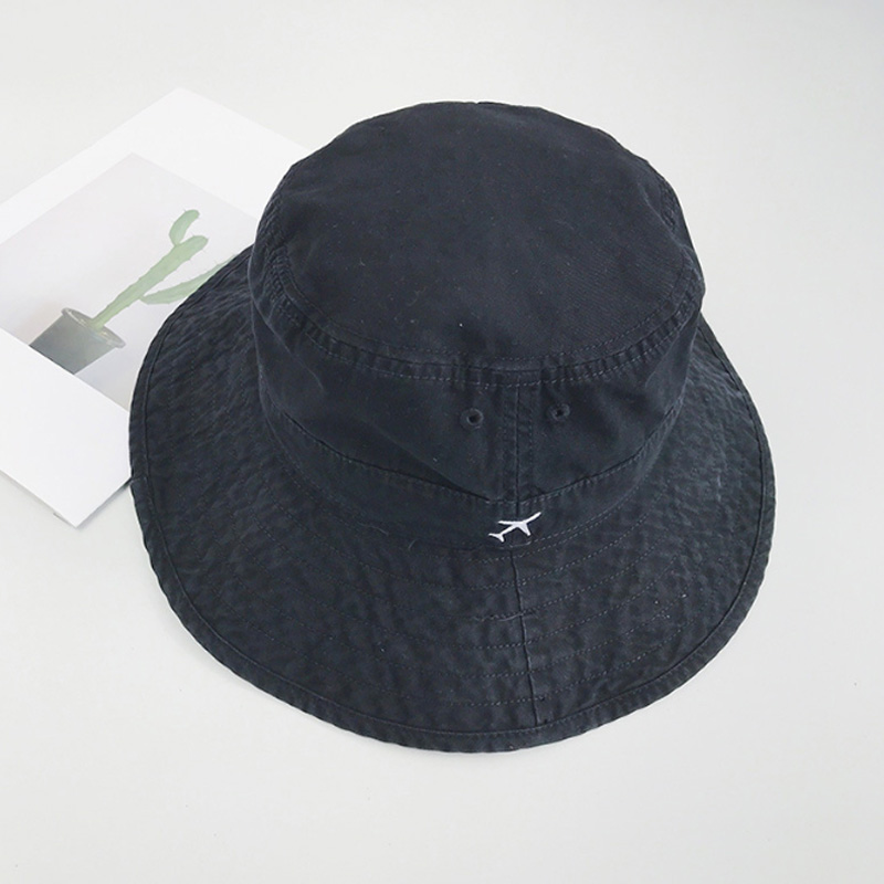 Broderi fly bucket hat kvinder udendørs sport hip hop kasket mænd sommer fiskeri sol hat panama mand bomuld flade hatte: Sort