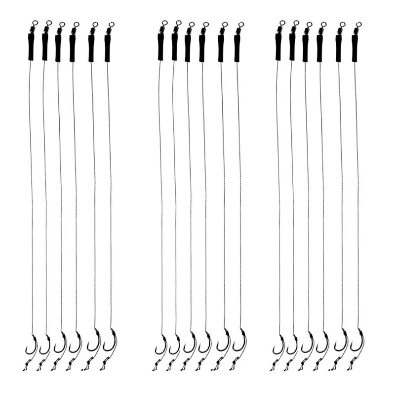 18Pcs 12lb Fishing Hair Rigs Assorted Hand Tied Carp Fishing Barbless Hooks: Default Title