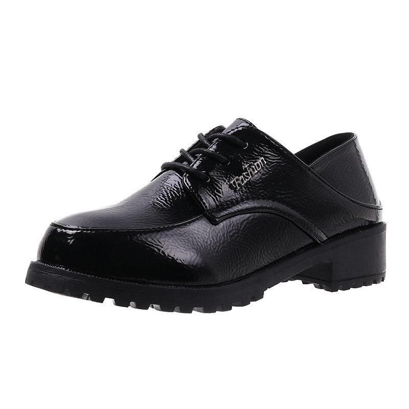 Solid Black Leather Oxford Shoes for Women Shoes Thick Bottom Square Low Heels Autumn Winter Casual Shoes Woman Flats Plus Size