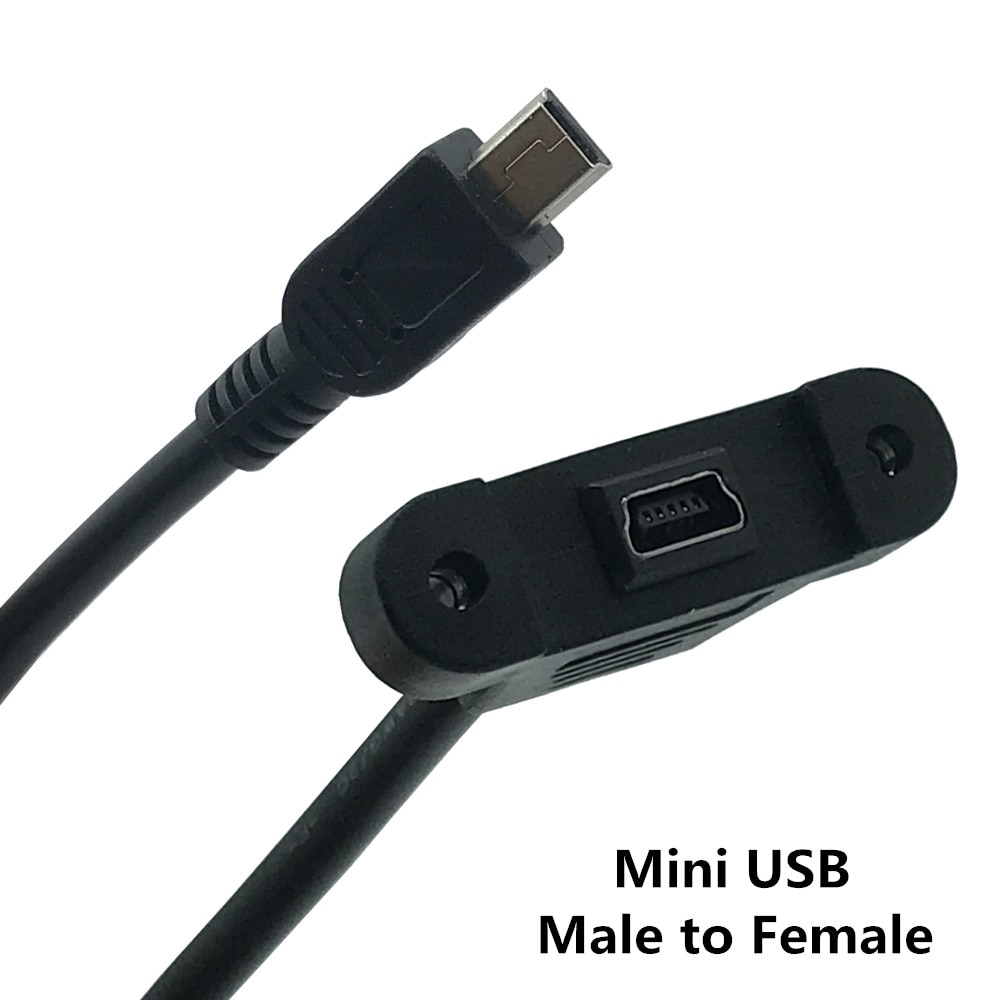 USB Kabel Panel Mount Type Mini USB 2.0 5Pin Man-vrouw Extension Adapter Kabel met Schroeven 30cm 50cm