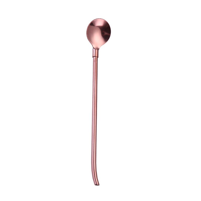 Eko dricka sugrör i rostfritt stål yerba metall sugrör kalebass bombilla filterskedar återanvändbara metall pro te verktyg bartillbehör: Rosa guld