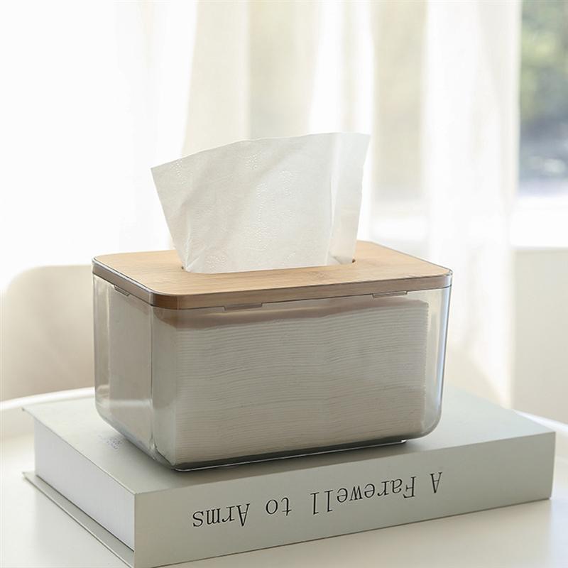 Simple Plastic Tissue Box Decorative Clear Body Tissue Cointainer Cute Tissue Holder Paper Storage Box With Bamboo Cover