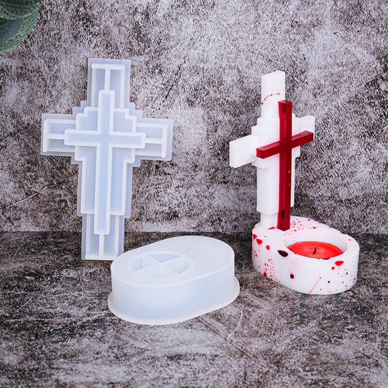 Krzyż świecznik ozdoby żywica epoksydowa formy religia świecznik dekoracje silikonowe formy DIY rzemiosło odlewania narzędzia