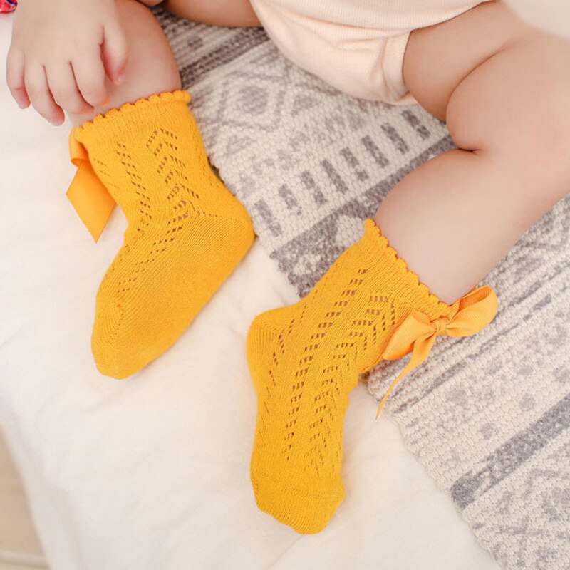 Cute Bowknot Baby Socks Newborn Summer Soft Cotton Baby Girls Socks Solid Color Breathable Kids Mesh Socks