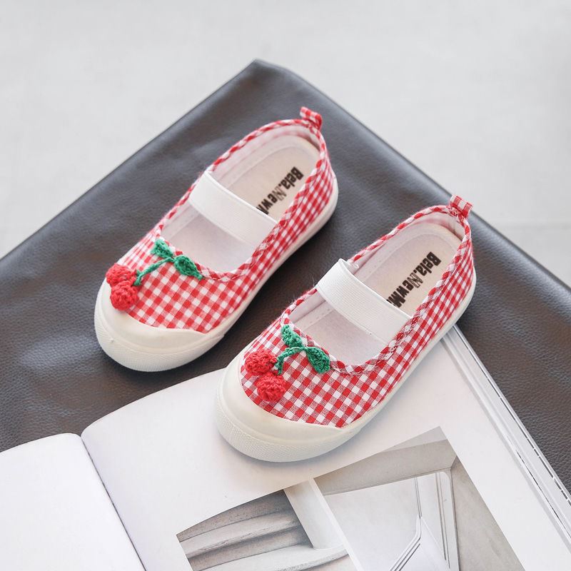 Kid Canvas Schoenen Cherry Meisjes Sneakers Baby Ademende Kinderen Katoen Casual Schoenen Pinguïn Cartoon Elastische Band Doek Schoenen: Watermelon Red / 26