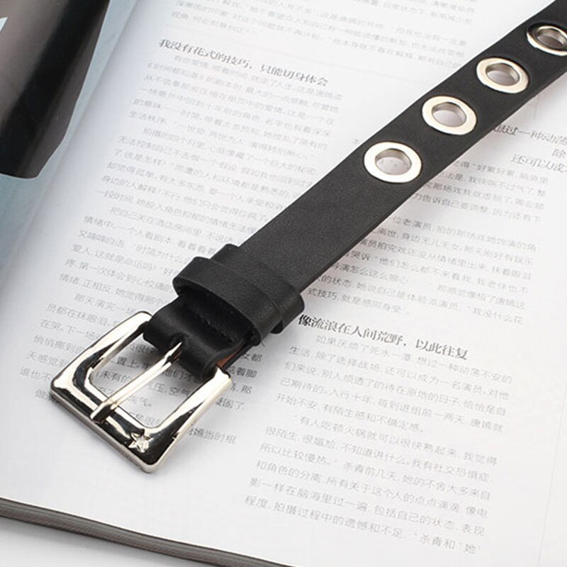 Holle punk jurk jeans riem met ketting pu leer verstelbare zwarte ring riem rij gat oogje vrouwelijke decoratieve taille riemen