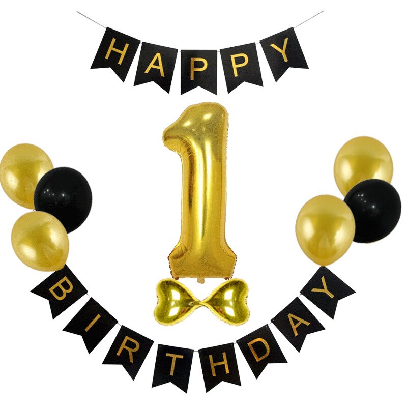 Aluminiumsfolie digitale balloner tillykke med fødselsdagen fishtail pull flag børns fødselsdagsfest 10 tommer rund latexballon: Sort