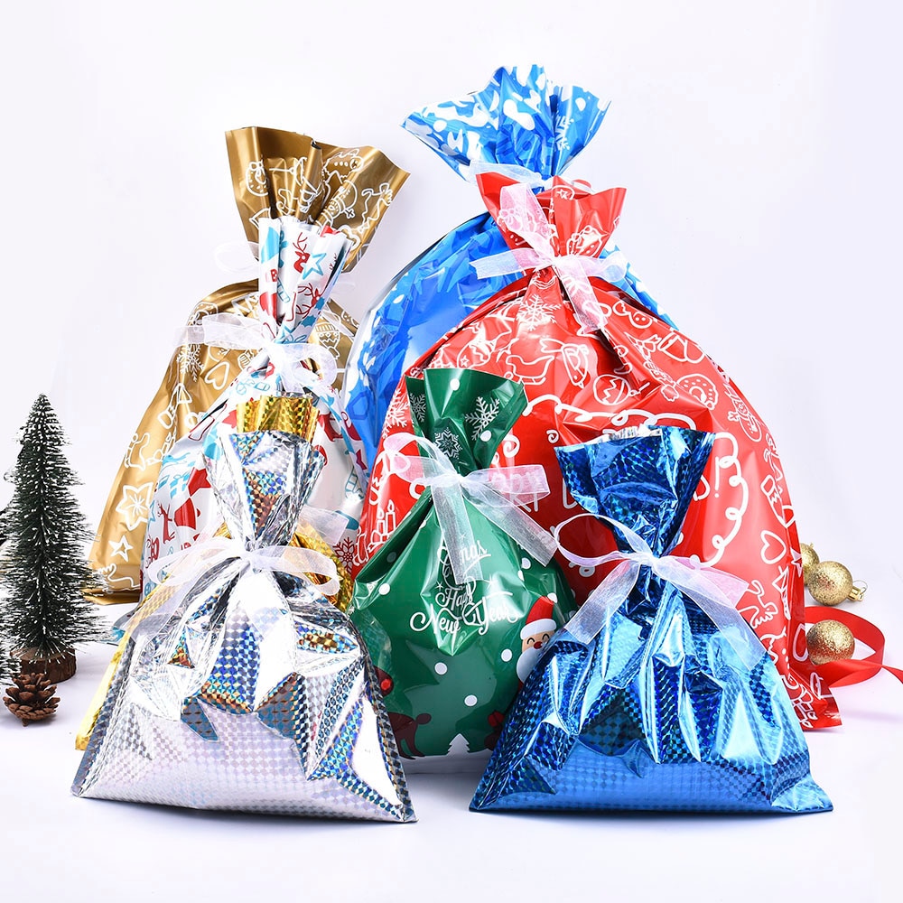 Christmas Sacks Drawstring Wrap Party Bag Storage Foil Bags Christmas Candy Bag