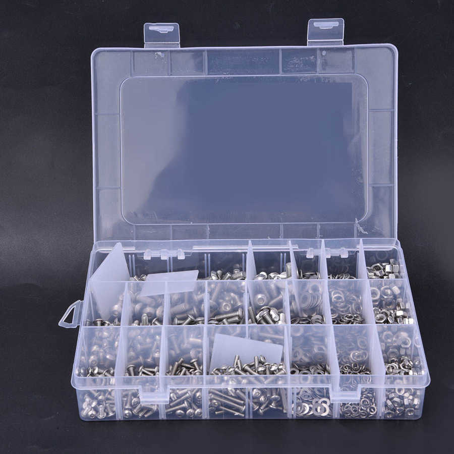 Sujetadores para carpintería ferreteria 1105 Uds Kit de tornillos tornillo con cabeza hexagonal tuerca surtido para lavador Kit M3 inoxidable