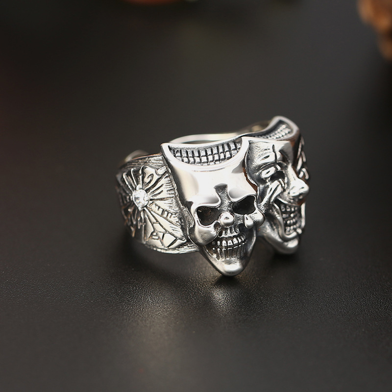 Anillo Retro de dos caras Joker para hombre, Color plateado, Punk, gótico, ajustable, Rock, hecho a mano, Hiphop, accesorios de joyería Unisex,