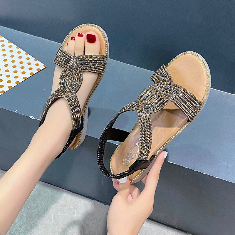 Vrouwen Sandalen Boho Strass Sandalen Vrouwen Zomer Toevallige Strand Schoenen Vrouwen Outdoor Slippers Platte Sandalen Vrouw