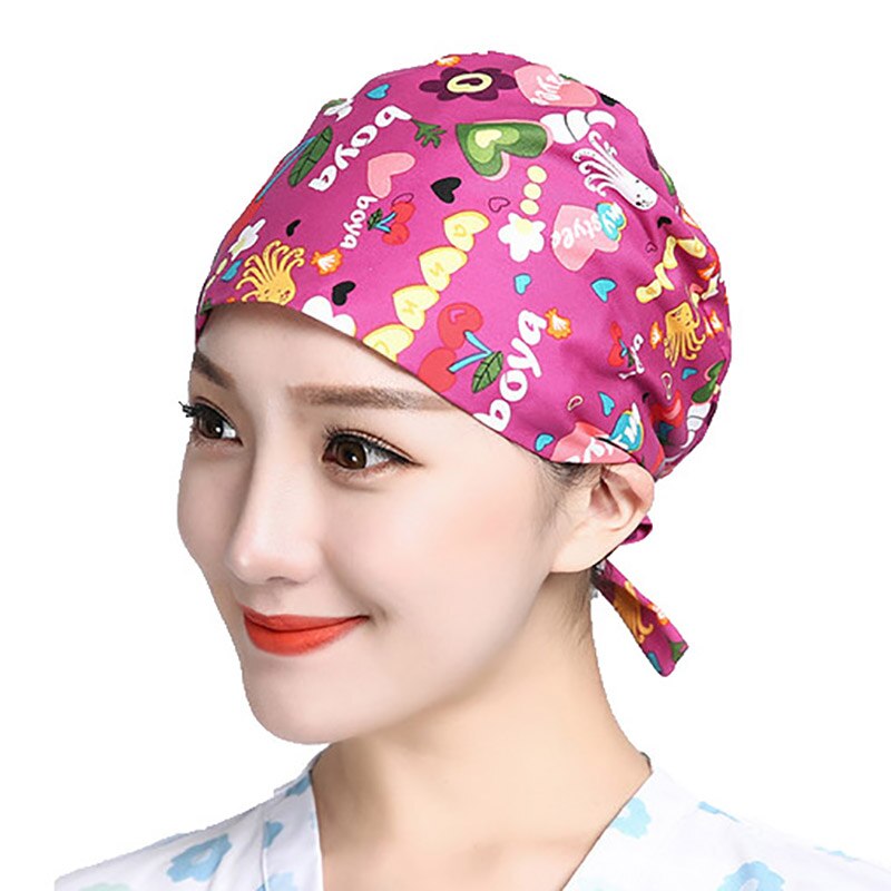 Scrubs Caps Verstelbare Head Cover Bouffant Hoeden Sombrero Mujer Cartoon Bloem Gedrukt Katoen Caps Wasbare Werkkleding Hoeden: 11