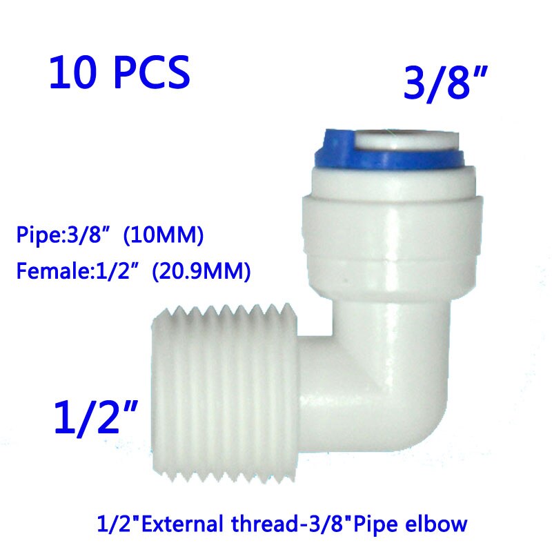 10 PCS 1/2" external thread to 3/8" elbow connector RO Water Fitting Tune Quick Connect Reverse Osmosis White fast connection