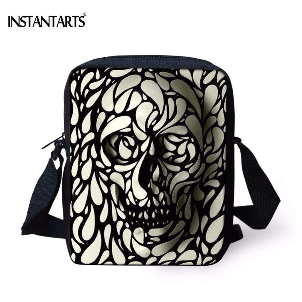INSTANTARTS 3D Vintage Schedel Print Mannen Kleine Cross Body Bags Brand Tas Hoge Qualilty Halloween Handtassen