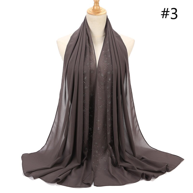 NEUE frauen strass Chiffon-feste farbe muslimischen kopf schal schals und wickelt pashmina bandana weiblich foulard hijab speichert: 15