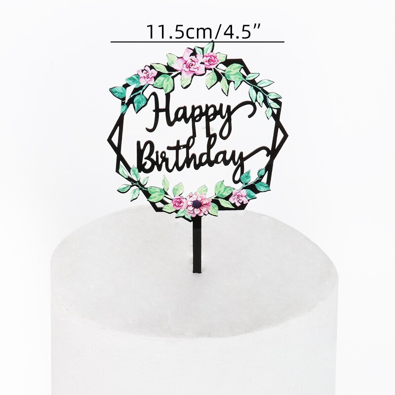 Décoration de gâteau joyeux anniversaire, bordure de couronne de fleurs et papillon, fée filles, fête d'anniversaire, Baby Shower, acrylique, décoration de gâteaux: a03