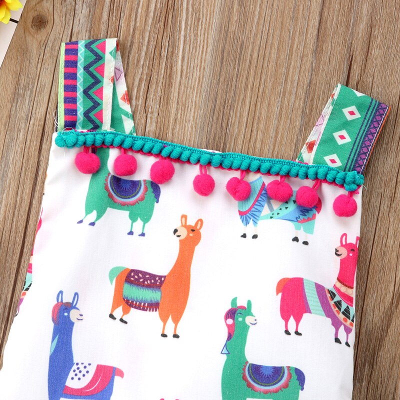 Newly Lovely Causal Summer Romper Toddler Baby Girls Boys Alpaca Cartoon Print Sleeveless O-Neck Tassel Romper 0-24M