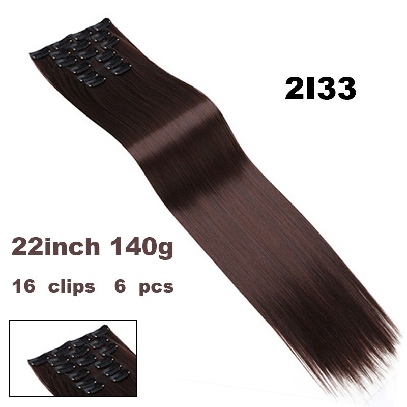 Xuanguang 6 stk/sæt 16 clips 22 tommer fuld hoved clip in hair extension langt glat hår syntetisk hårstykke til kvinder: 2 i 33