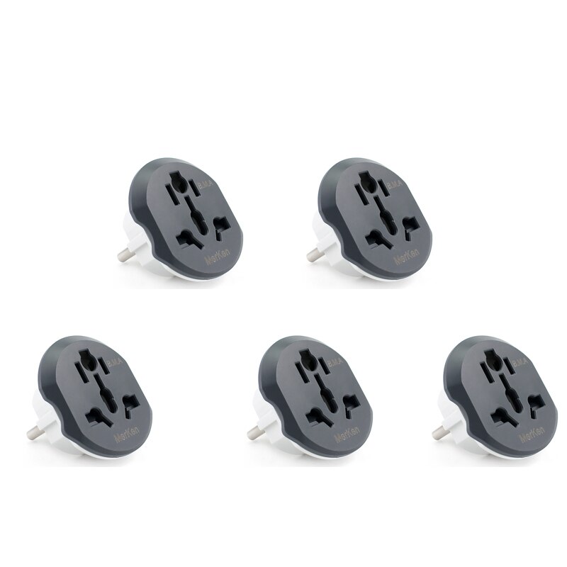 EU Universal Adapter,AU US UK CN To EU,Wall Socket EU Converter 2 Round Socket,AC 16A 250V Travel Power Adapter,3/5/10 Pcs/Set: 5 Pcs
