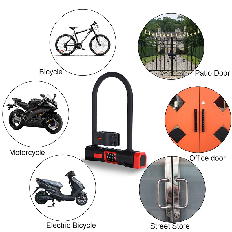 WEST BIKING Password Code Bicycle U Lock Anti-theft MTB Road Bike Motorcycle Bike U Lock Steel Safety Heavy Duty Bicycle U-Locks