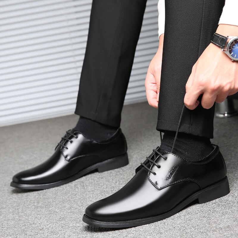 Sort læder herresko snørebånd fritid behagelige køresko herre sneakers sko chaussure hommes zapatos
