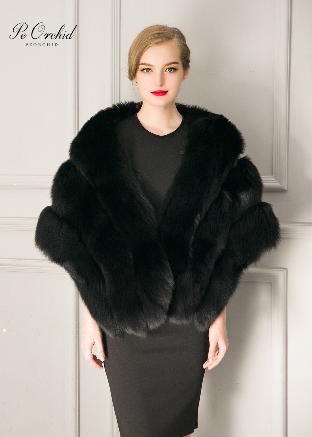 PEORCHID White Bridal Shawls And Wraps Faux Fur Winter Bridesmaid Wedding Capes Ladies Black Jackets Women Evening Coat Shrugs