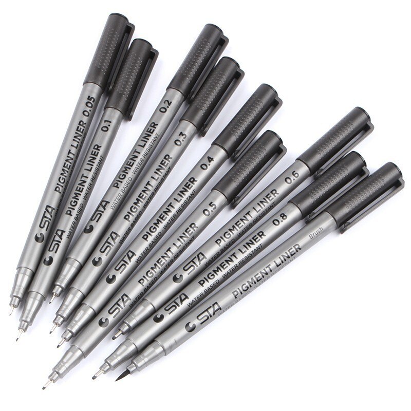STA Waterdichte Vervagen Proof Micron Pen Liner Zwart Schets Water Marker Pen voor Manga Voor Tekening Handschrift Supply Briefpapier