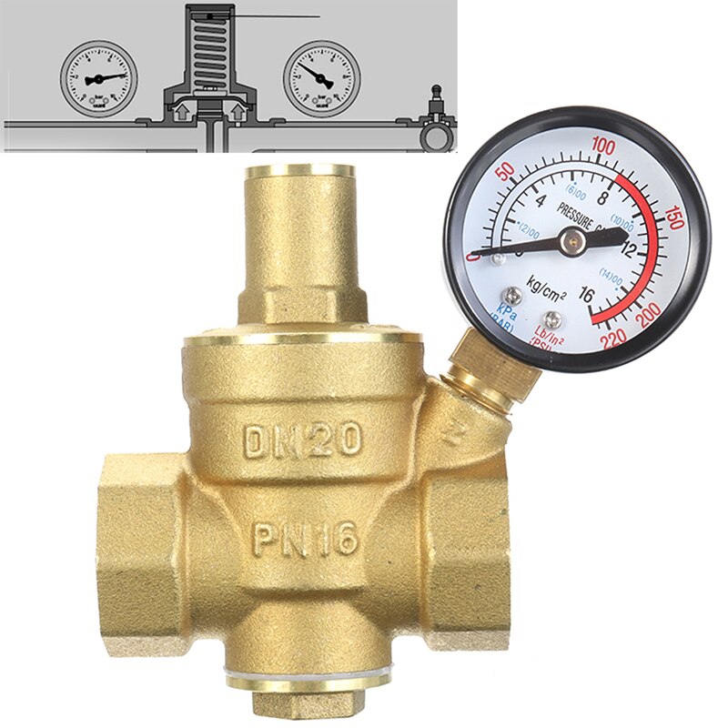 DN20 3/4" Brass Water Pressure Reducing Valve Maintaining Valves Regulator Reducer Relief Valves With Gauge Meter 85*63mm