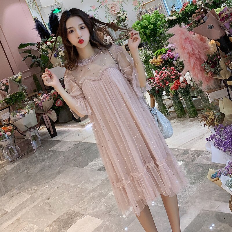 Vestidos de maternidad de Hada, vestido de maternidad con lentejuelas, ropa de Hada de malla holgada para mujeres embarazadas, ropa de embarazo, vestido: XL