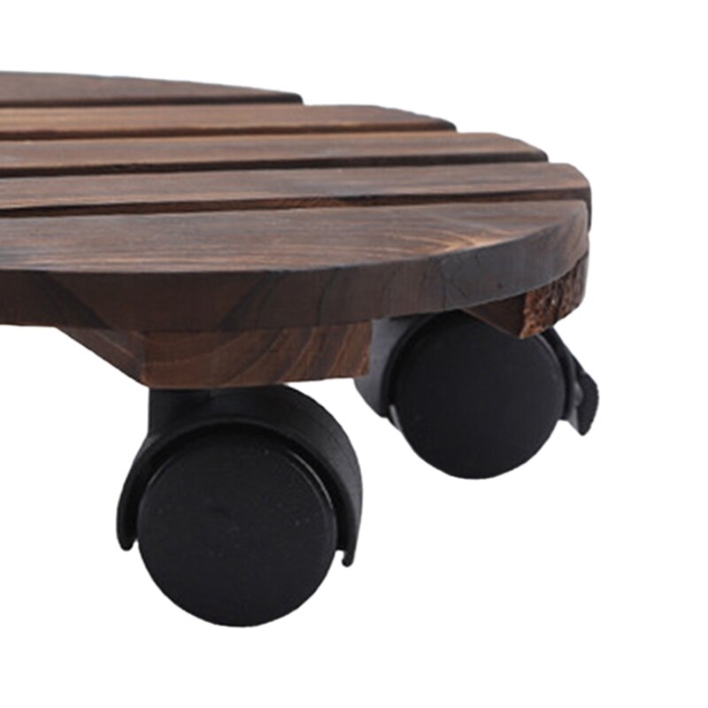 Movable Plant Stand Caddy Round Flower Pot Wooden Trolley Mover With Wheels