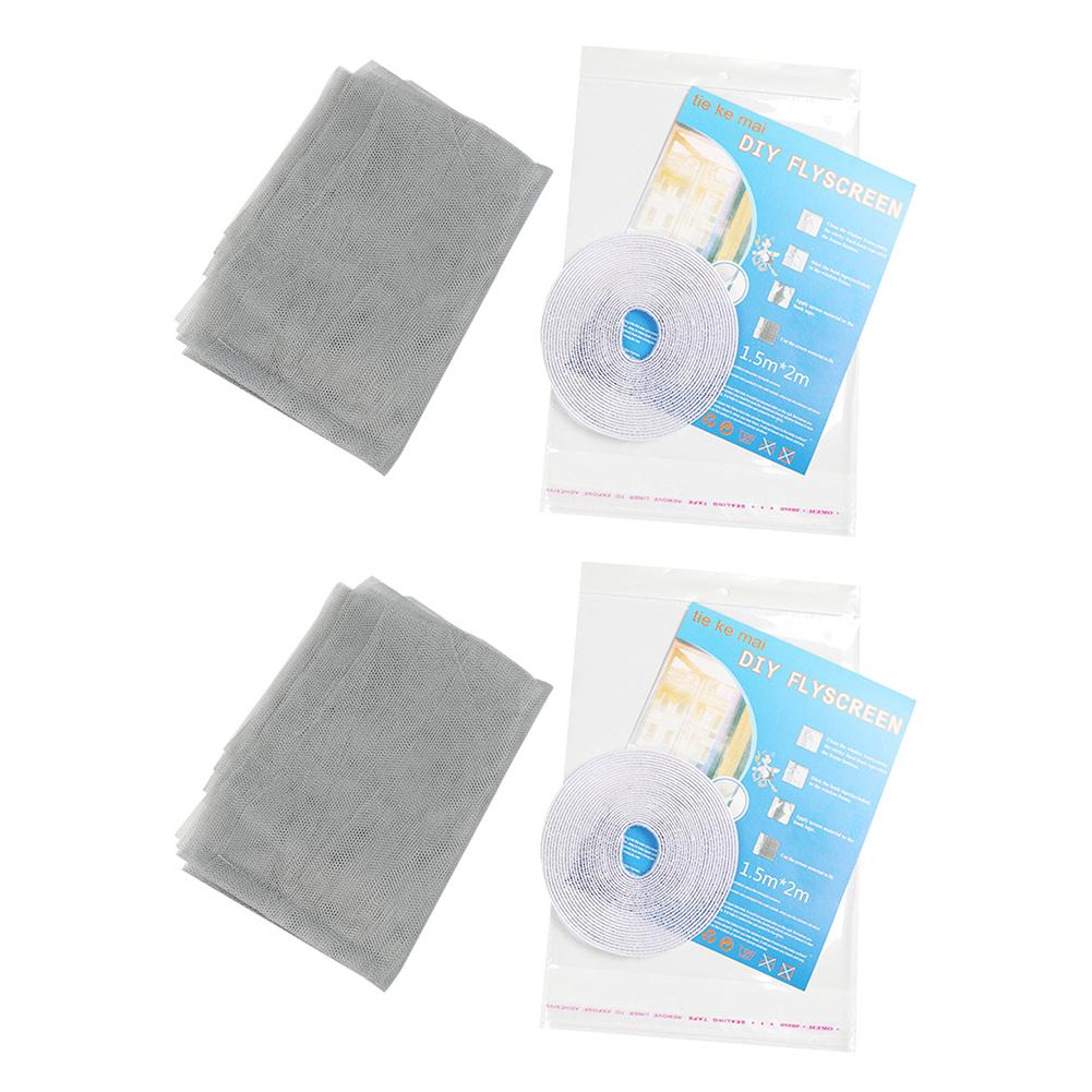 2- pack myggnät för fönster insekt fluga myggnät skärm gardin skydd kit med 2 rullar självhäftande tejp: Grå