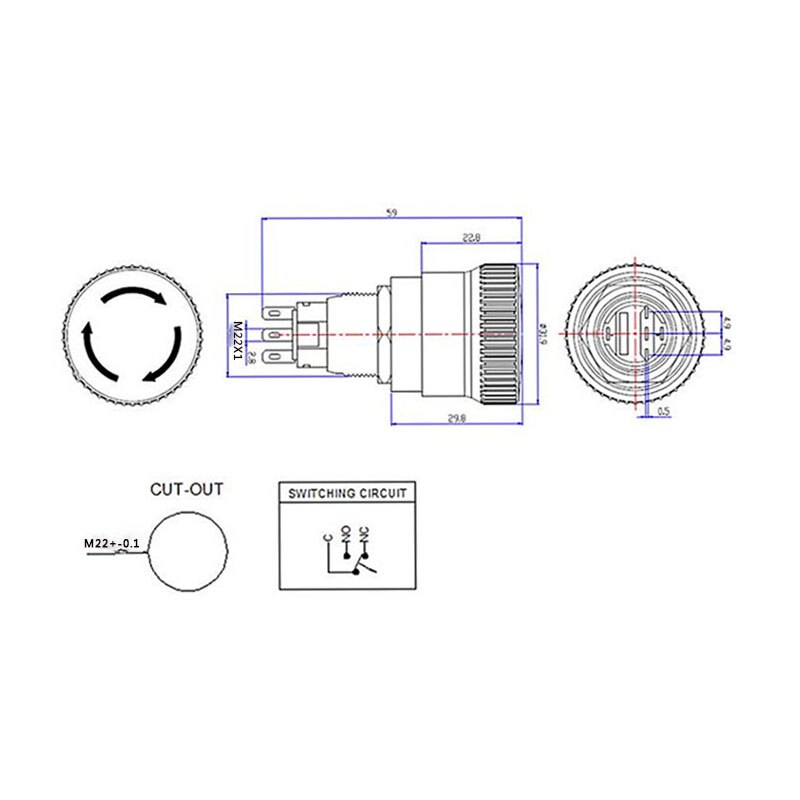 emergency stop button switch metal butt 19mm 22m