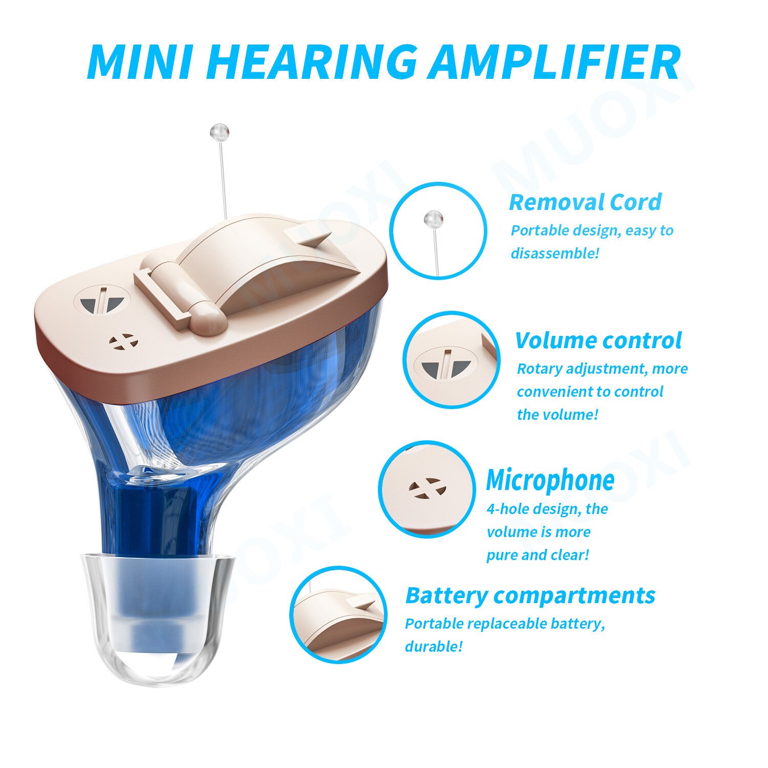 Mini Gehoorapparaat Oor Voor Doofheid Geluidsversterkers Verstelbare Hearing Aids Draagbare Super Oor Hoornversterker Voor Ouderen