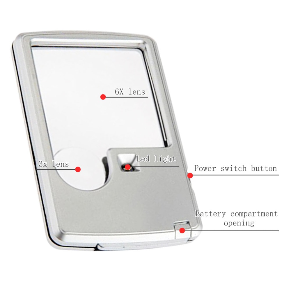 Vierkante Microscoop 3X 6X Vergrootglas Credit Card Eye Loep Vergrootglas Glas Met Led Light Leather Case Voor Juwelier/Lezen glas