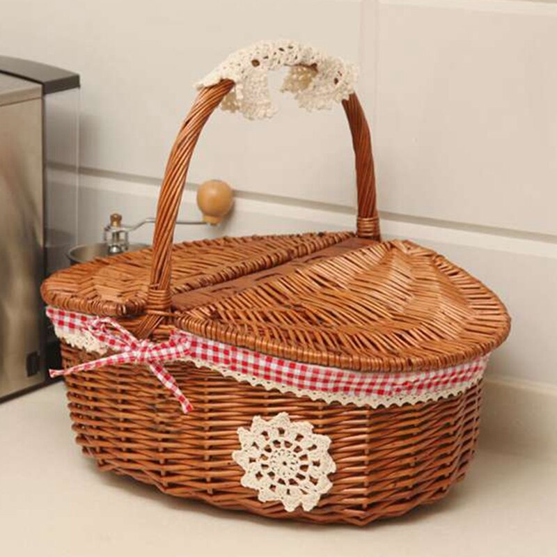 Hand Made Wicker Basket Wicker Camping Picnic Basket Shopping Storage Hamper and Handle Wooden Wicker Picnic Basket