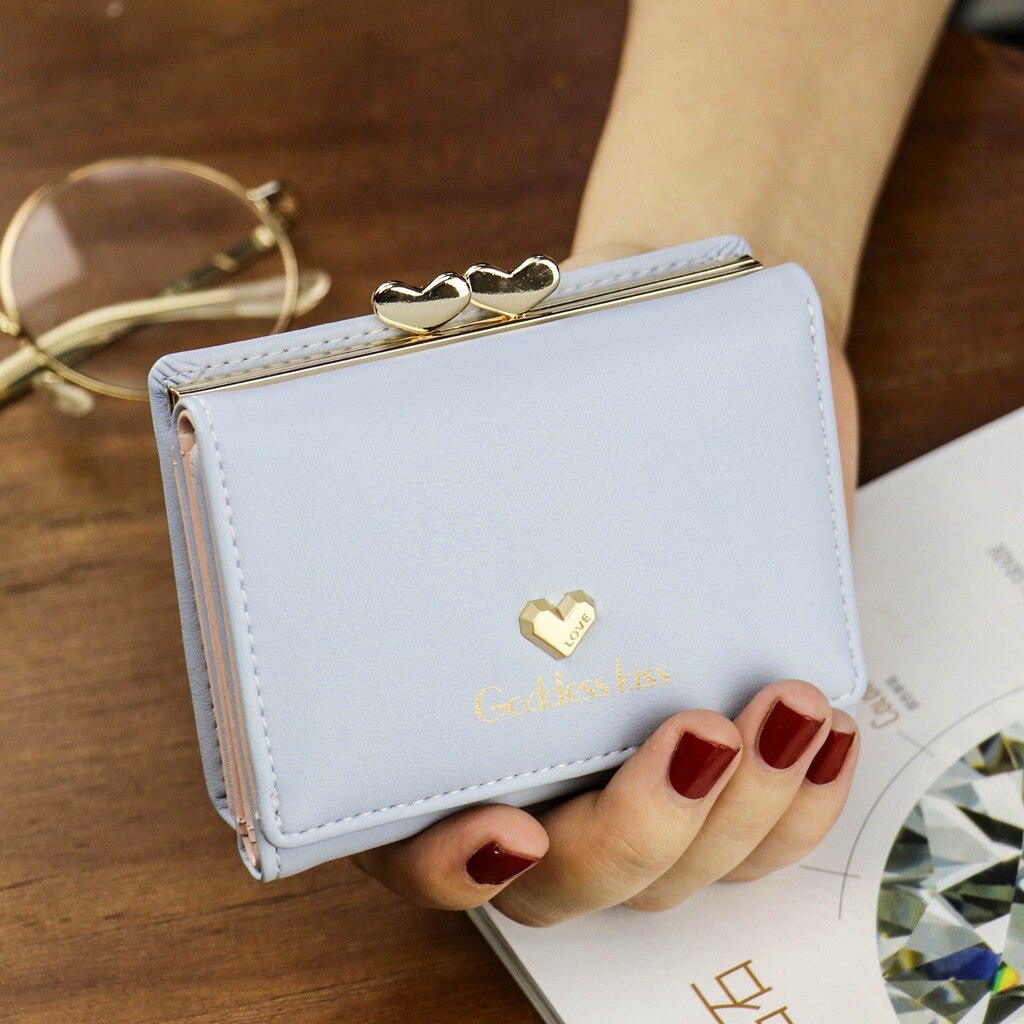 nuovo carino amore breve portafoglio femmina pieghevole multifunzionale piccolo moneta Borsa alunno moneta Borsa femmina mini portafoglio: Cielo Blu