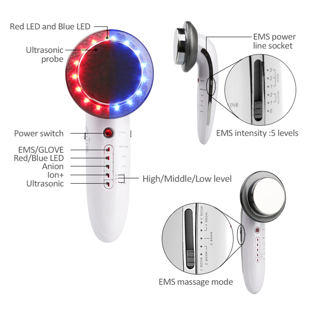 6in1 Ultrasonic Cavitation Machine Radio Frequency RF Body Slimming Massager Massage Fat Burner Weight Loss Beauty