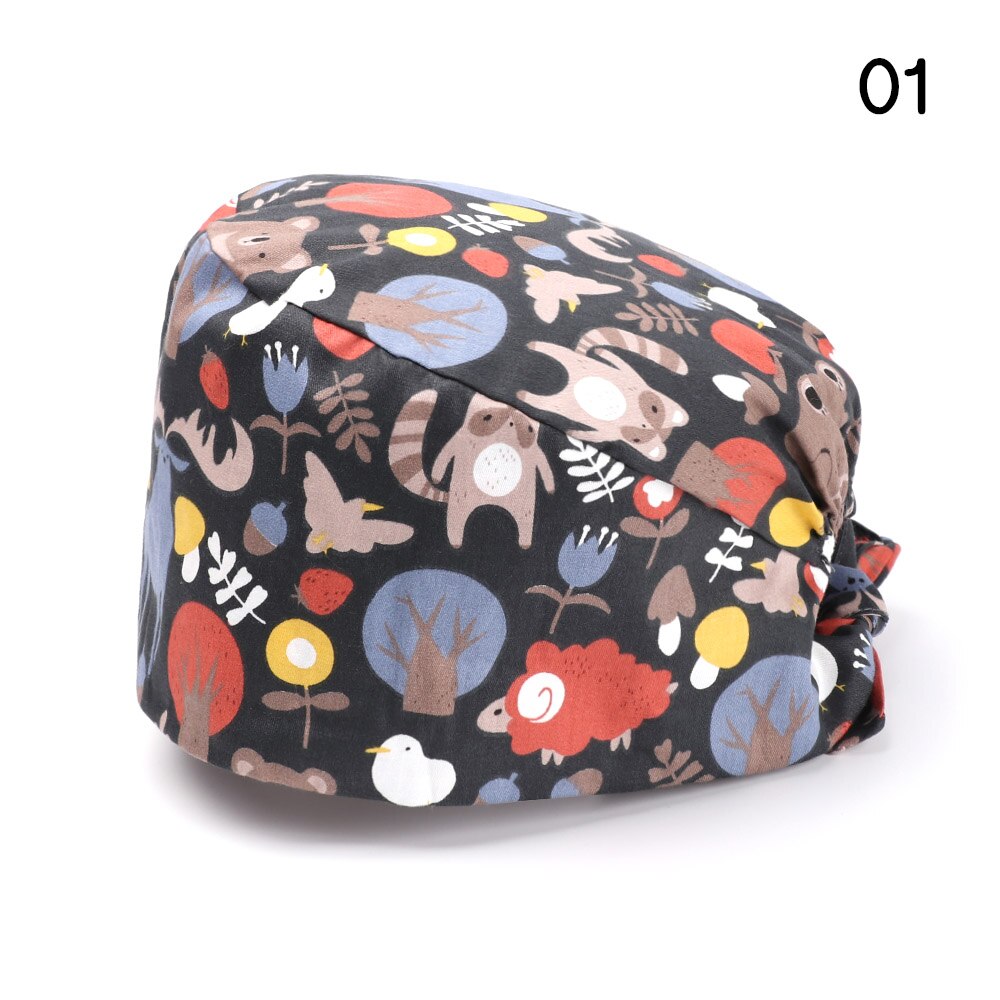 Bloemen Bouffant Sanitaire Hoed Met Zweetband Verstelbare Lus Beanie Hat Solid Mannen Hoed Vrouwen Hoeden Skullies Mutsen: 2-1