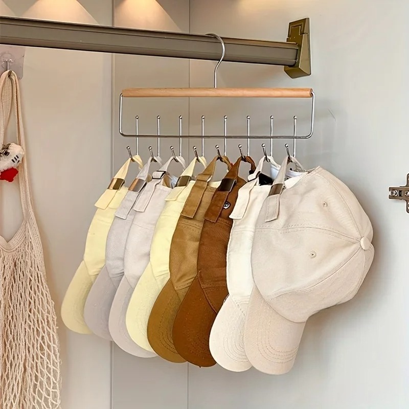 Organizzatore Versatile in Legno per Cappelli con Ganci - Salvaspazio per Cappelli, Cinture, Cravatte e Vestiti - Espositore per Casa e Armadio
