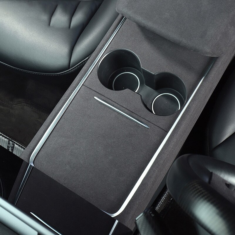 Daim En Cuir Intérieur De Voiture Center Support De Verre Console Panneau ABS COUVERTURE Garniture Pour Tesla Modèle 3 ans Boîte DE RANGEMENT Panneau