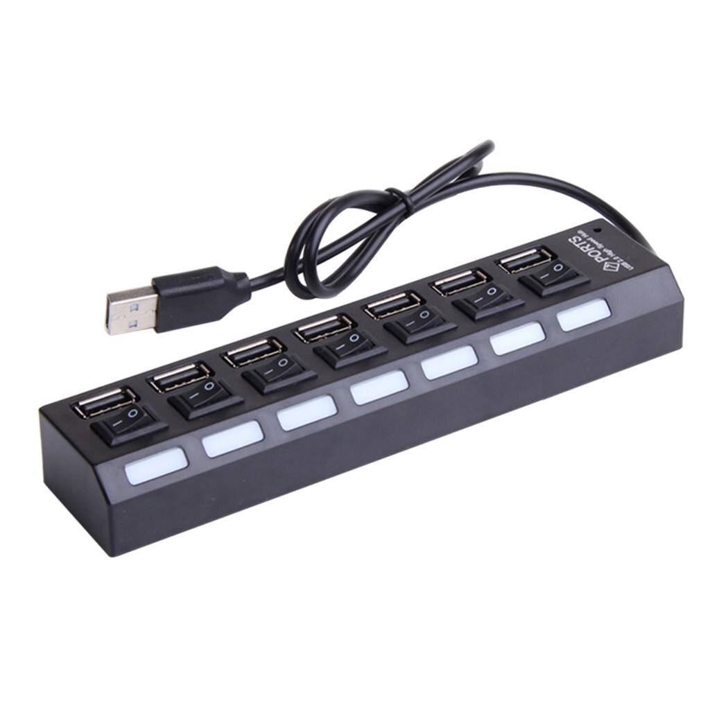 7 Port Usb Splitter Draagbare Data Hub Met Individuele Op/Uit Schakelaar En Led: Black