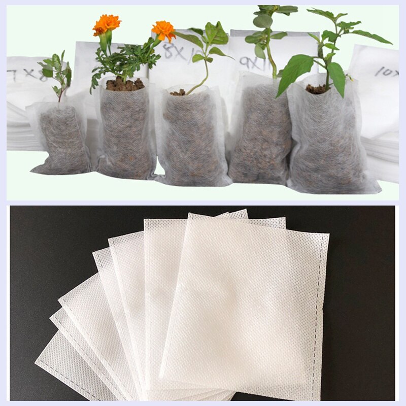100pcs Biodegradable Non-woven Nursery Bags Plant Grow Bag Ventilation Fabric Seedling Pots Eco-Friendly Aeration Planting Pot