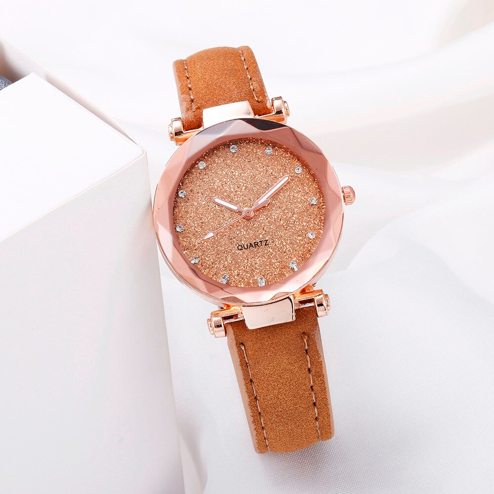 Casual Vrouwen Romantische Sterrenhemel Polshorloge Lederen Strass Dames Horloges Klok Eenvoudige Jurk Gfit Montre Femme # W